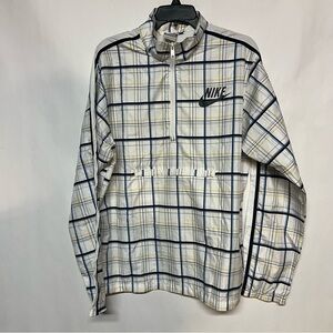 Nike Men’s White Plaid Half-Zip Windbreaker with Navy Logos